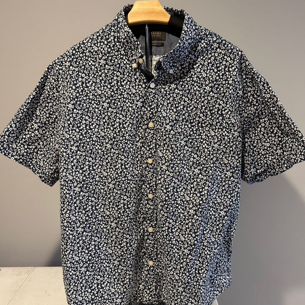 Jachs New York Men's M Blue/White Floral Short Sleeve Button-Up Shirt